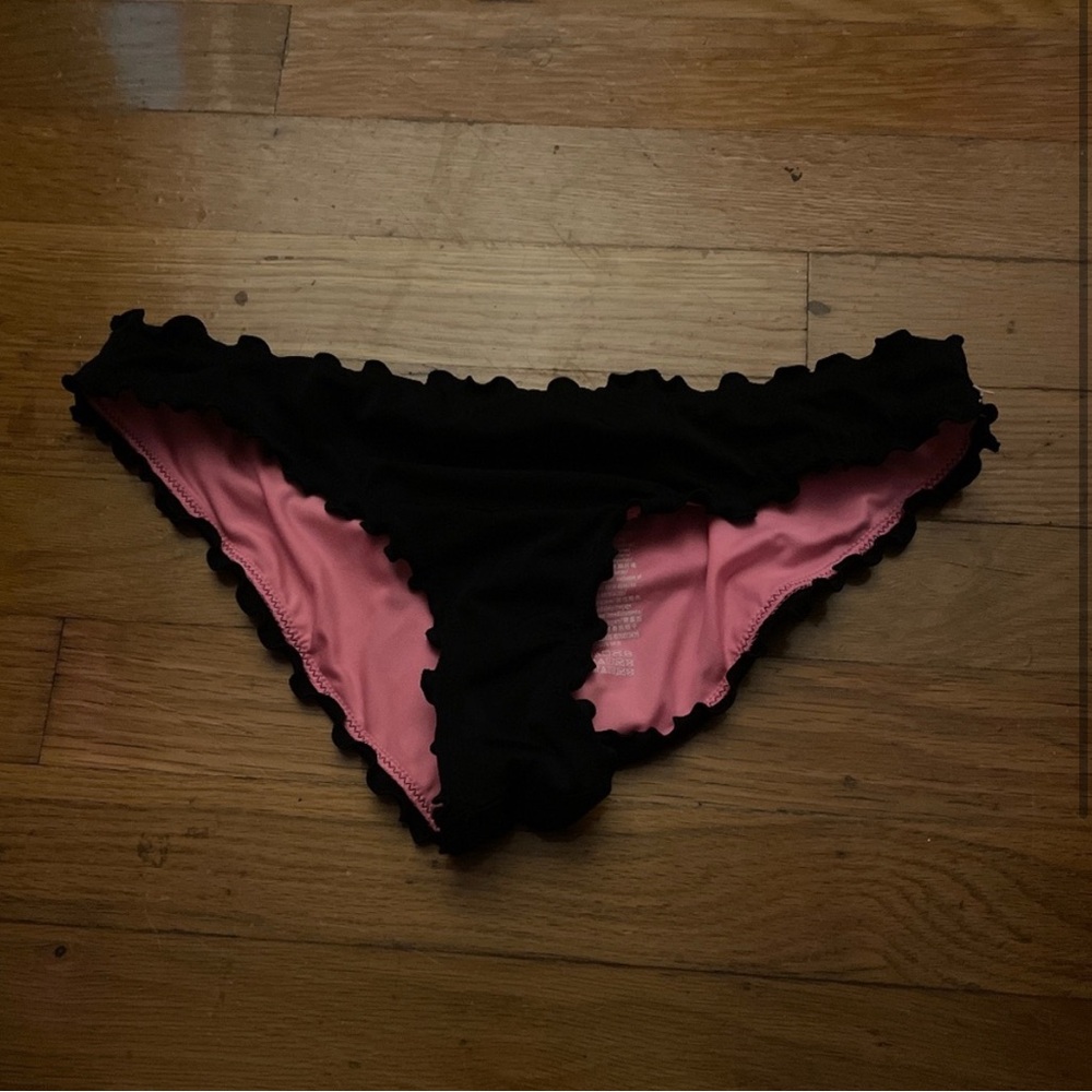 Black and Pink Ruffle Swim Bottoms